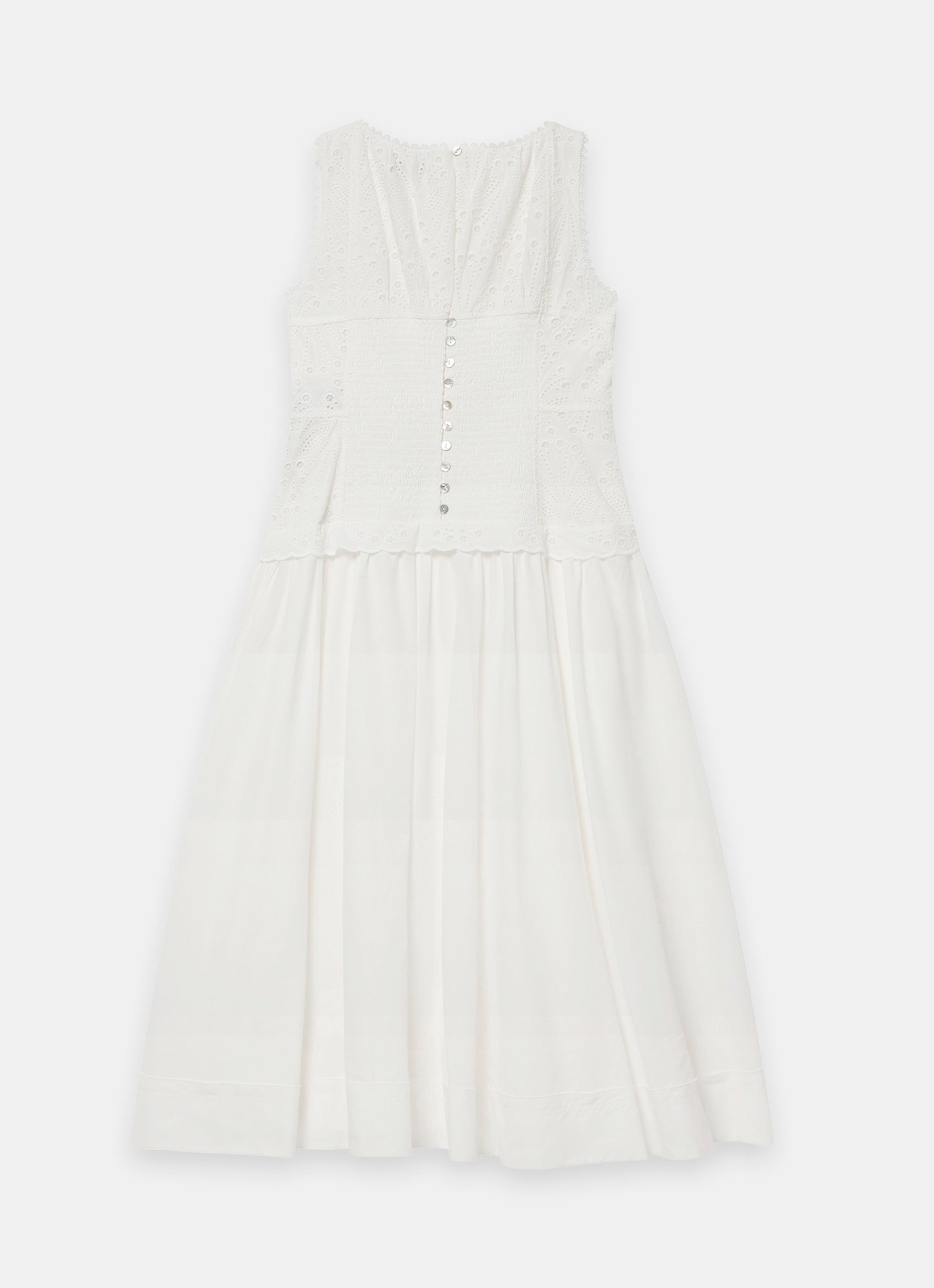 White Cotton Broderie Drop Waist Midi Dress