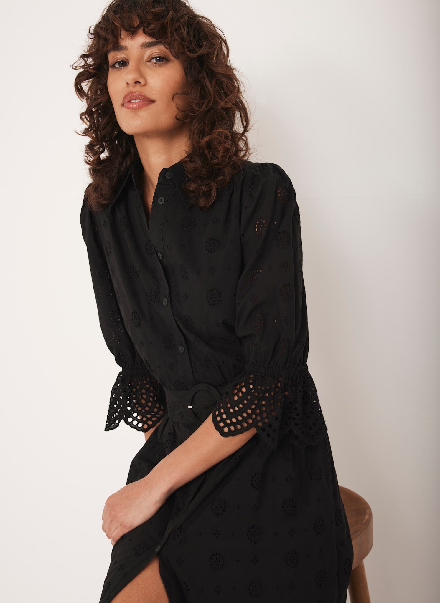 Black Broderie Midi Dress