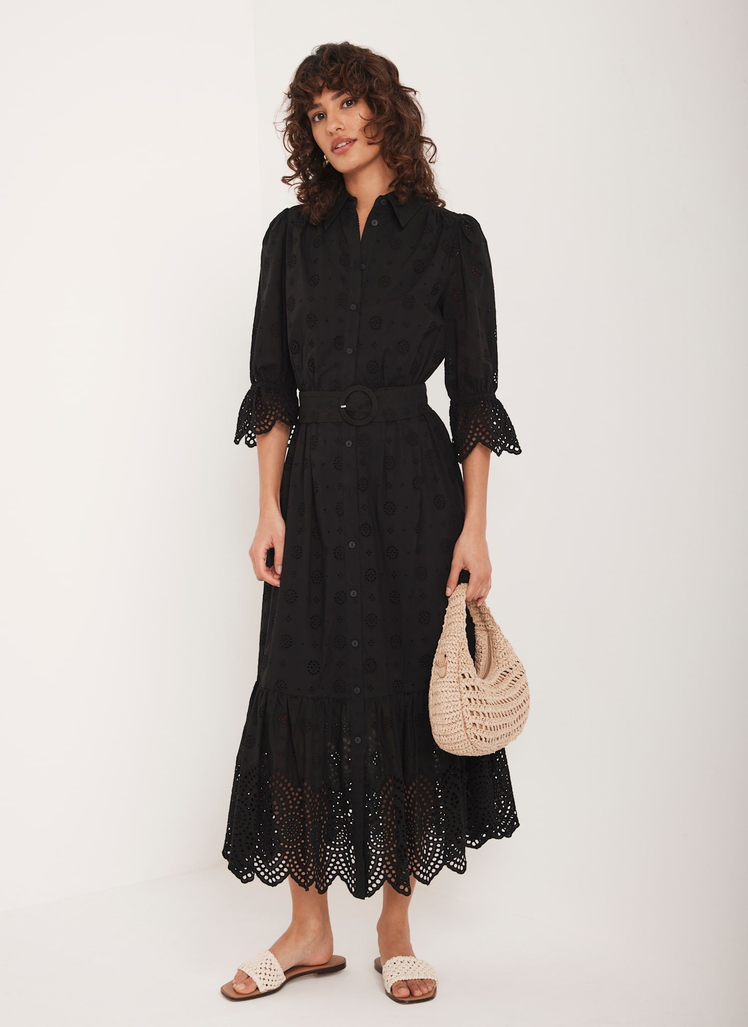Black Broderie Midi Dress