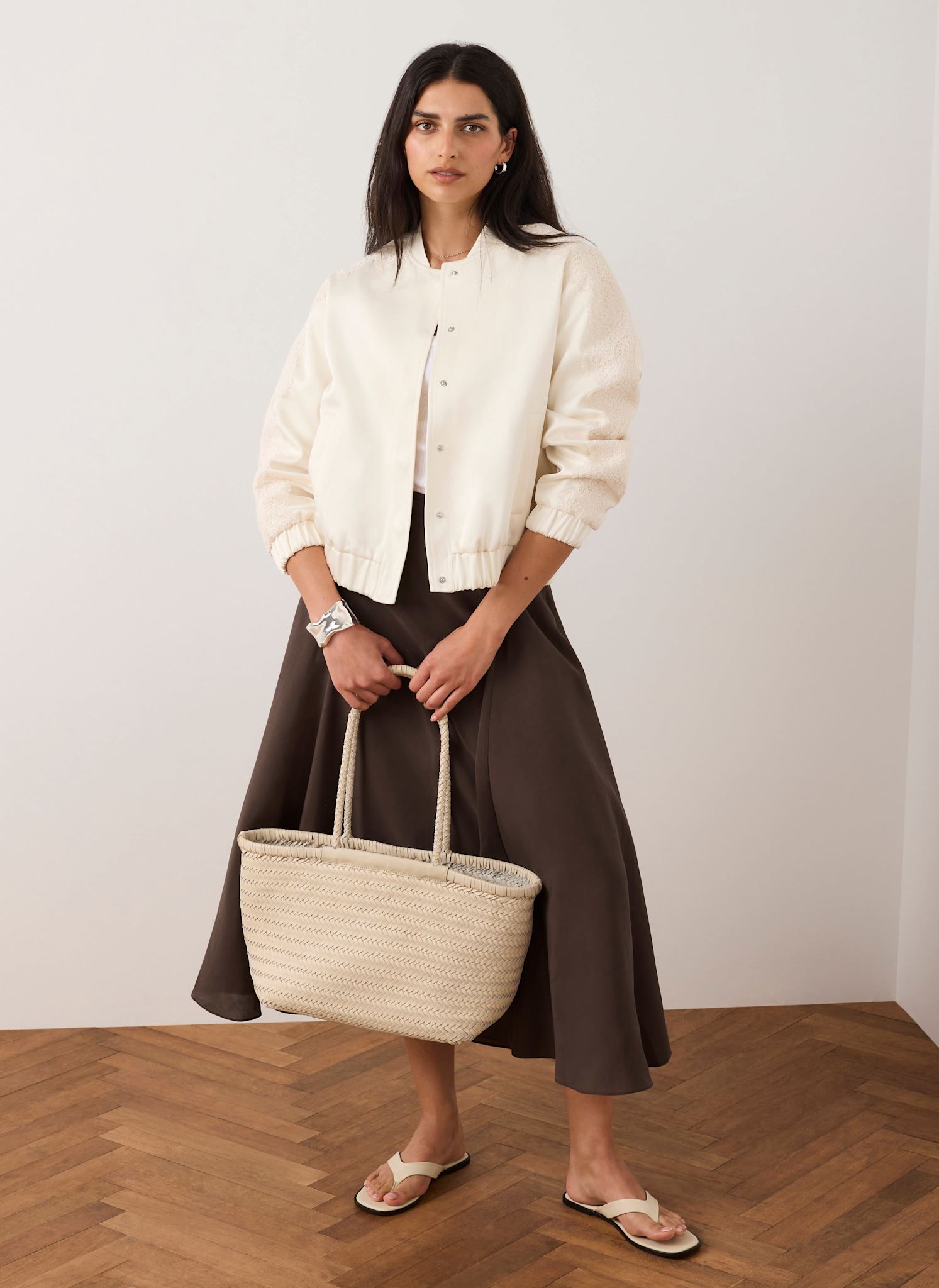 Brown A Line Midi Skirt
