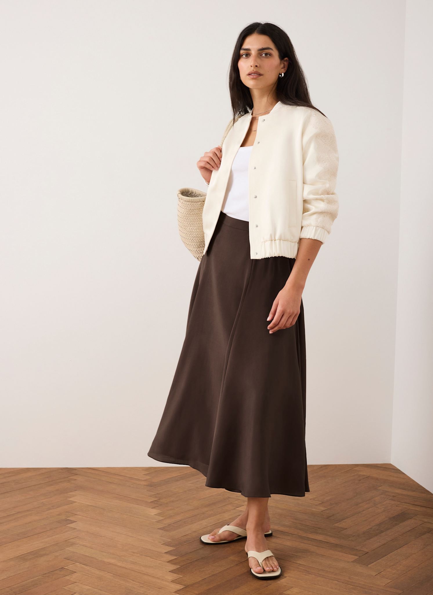 Brown A Line Midi Skirt