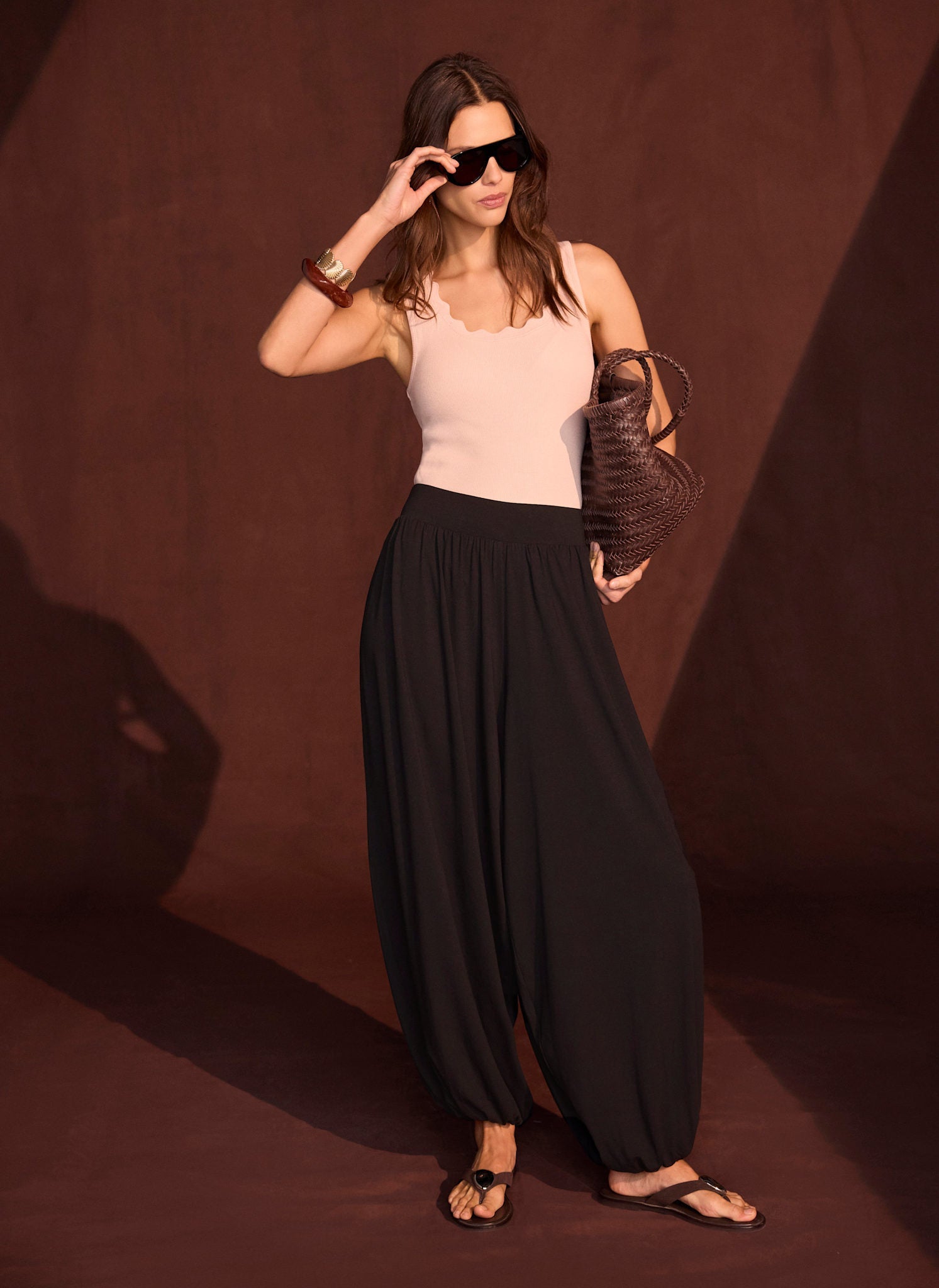 Brown Jersey Balloon Trousers