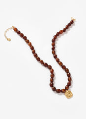 Brown Beaded Charm Necklace