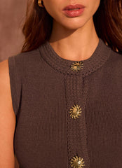 Brown Sunray Button Knit Sleeveless Top