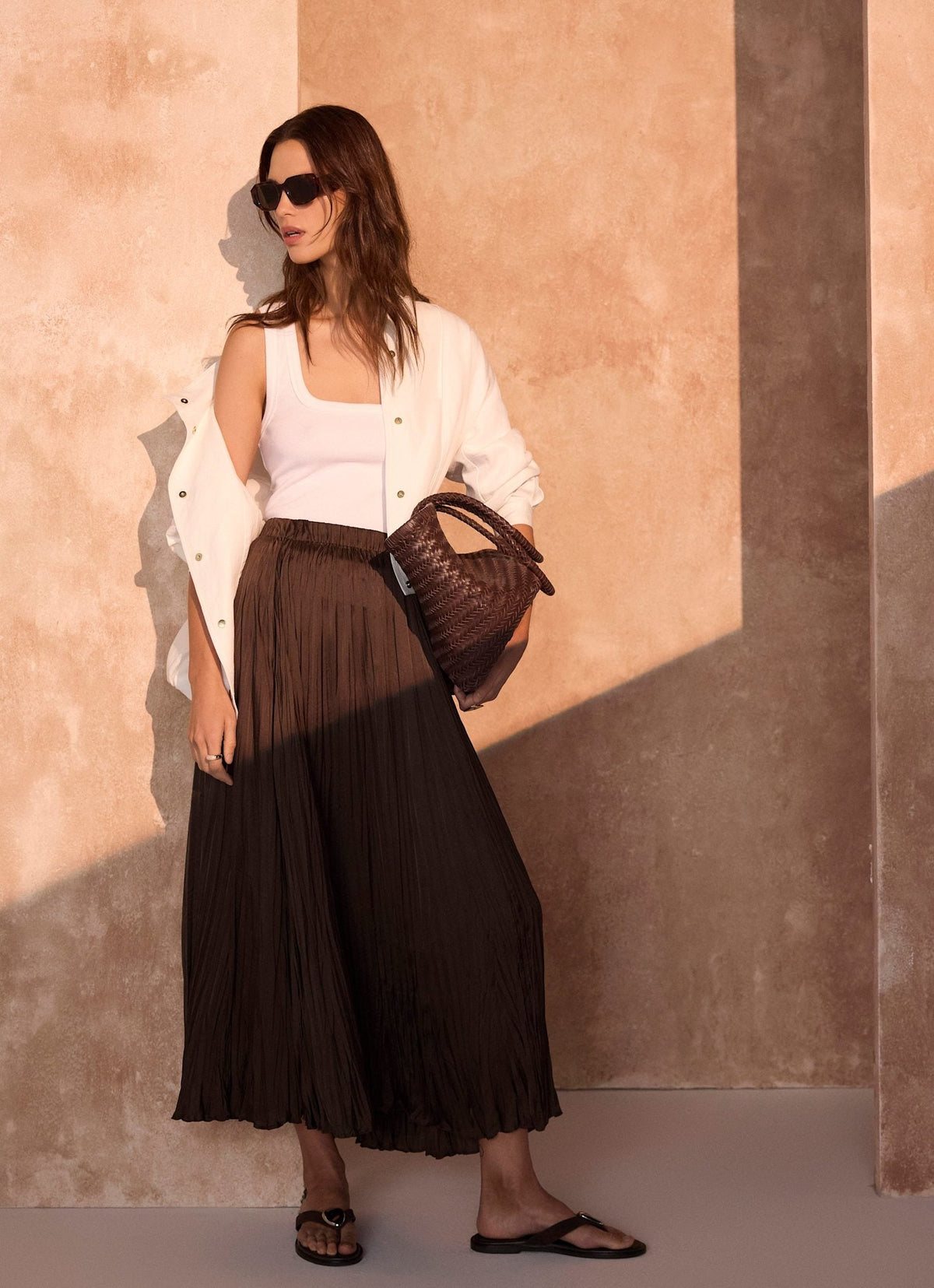 Brown Crinkle Maxi Skirt