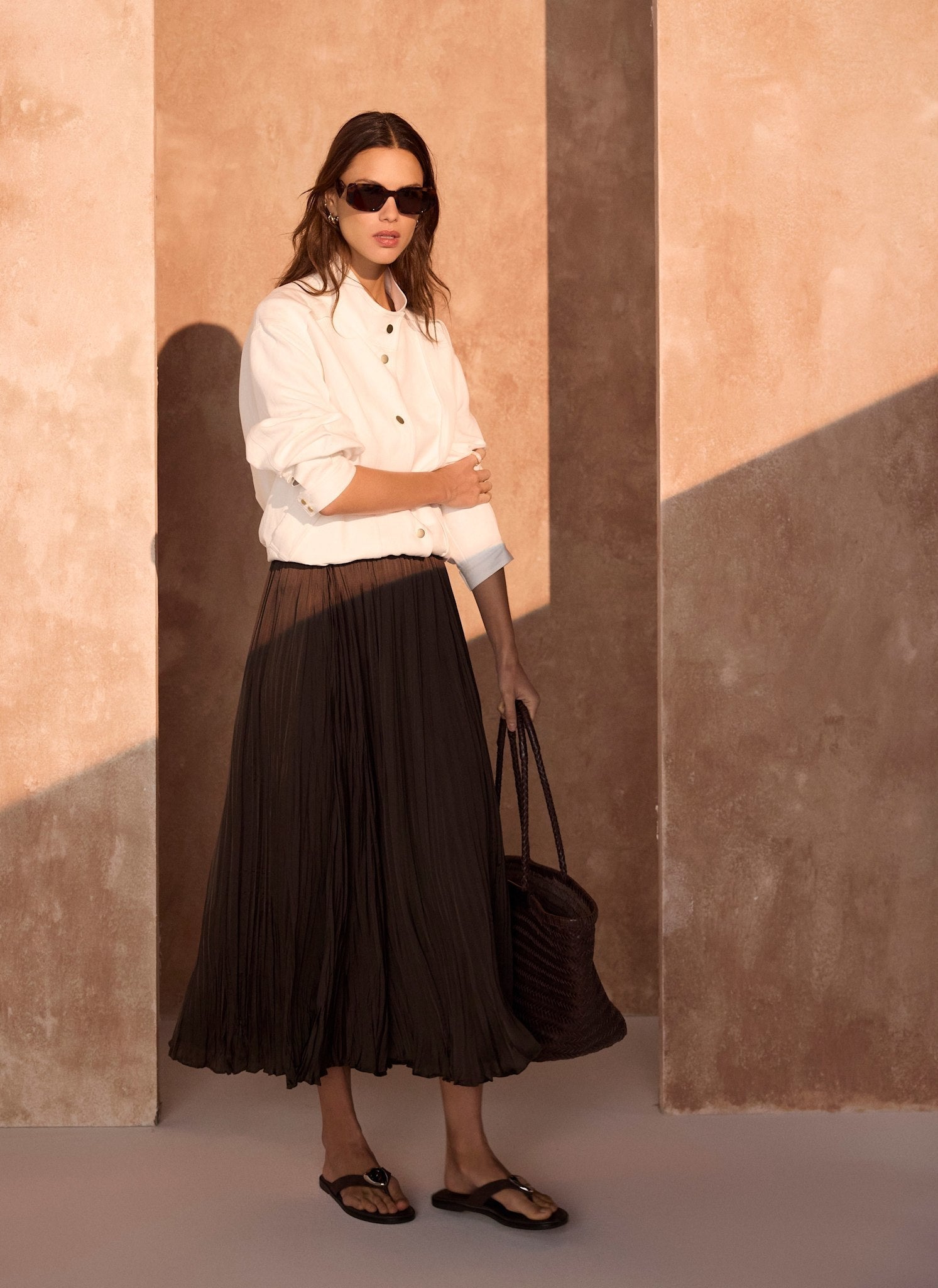 Brown Crinkle Maxi Skirt