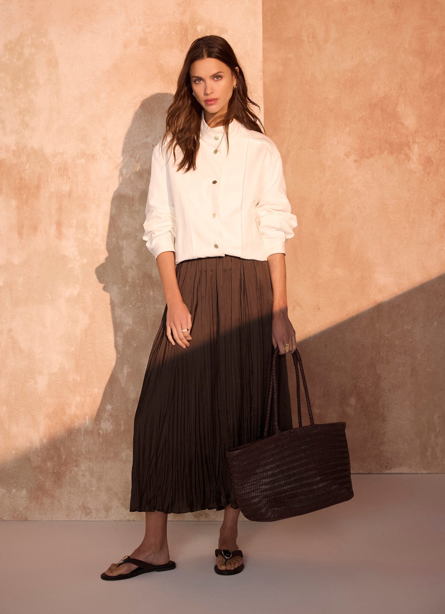 Brown Crinkle Maxi Skirt