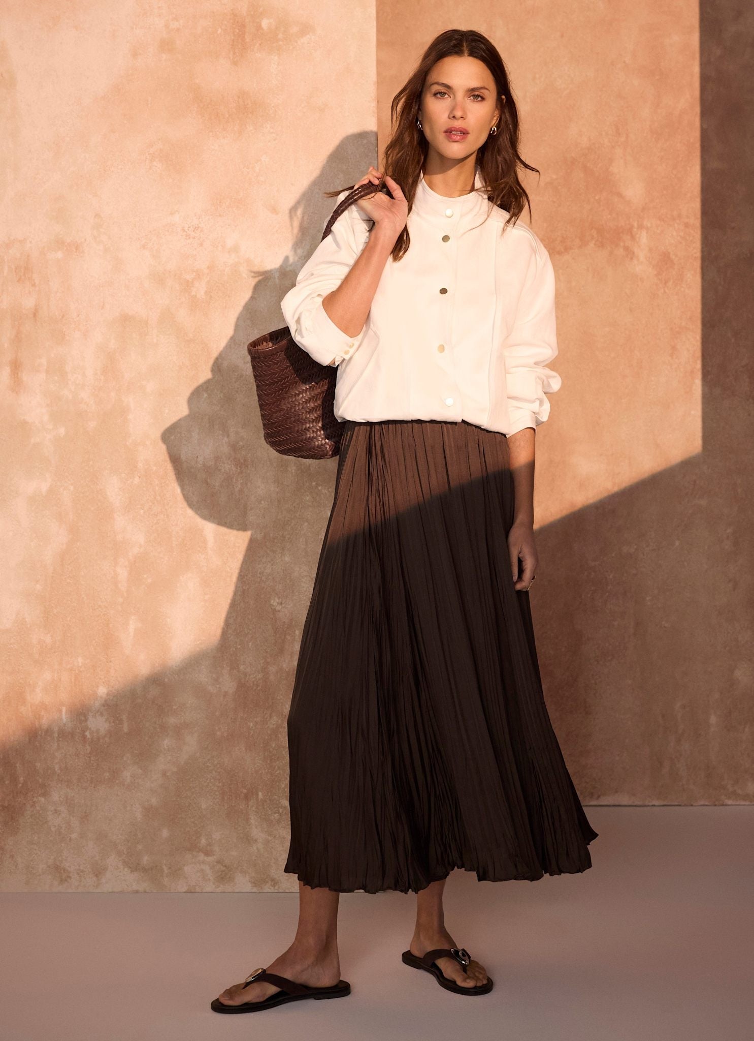 Brown Crinkle Maxi Skirt