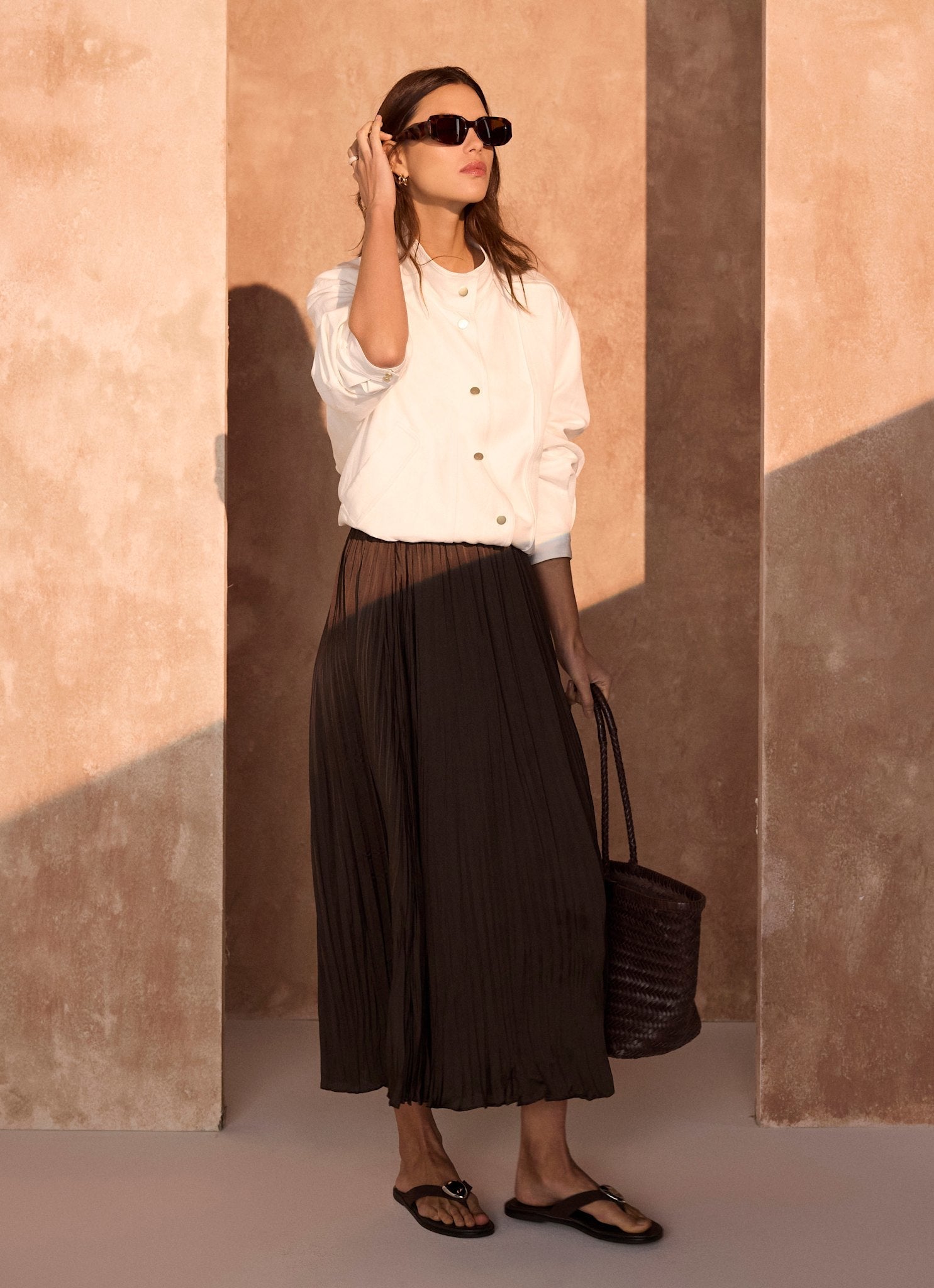 Brown Crinkle Maxi Skirt