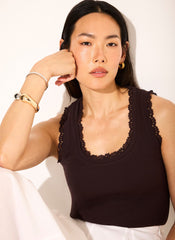 Brown Crochet Trim Vest Top