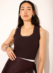Brown Crochet Trim Vest Top