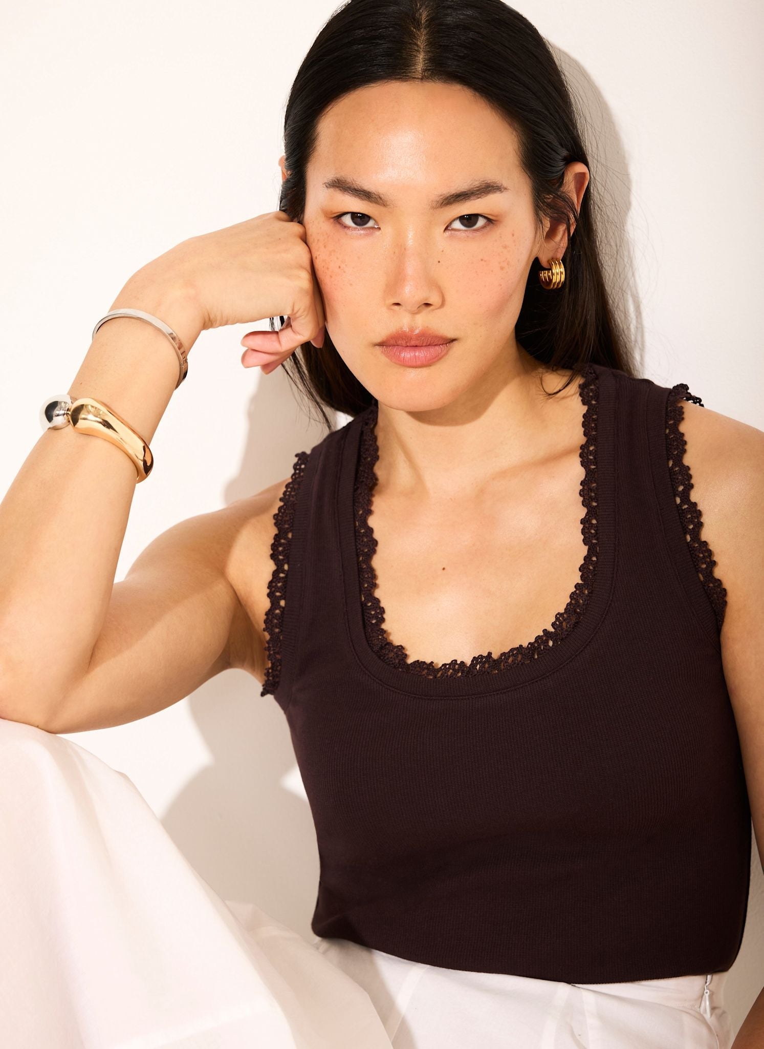 Brown Crochet Trim Vest Top