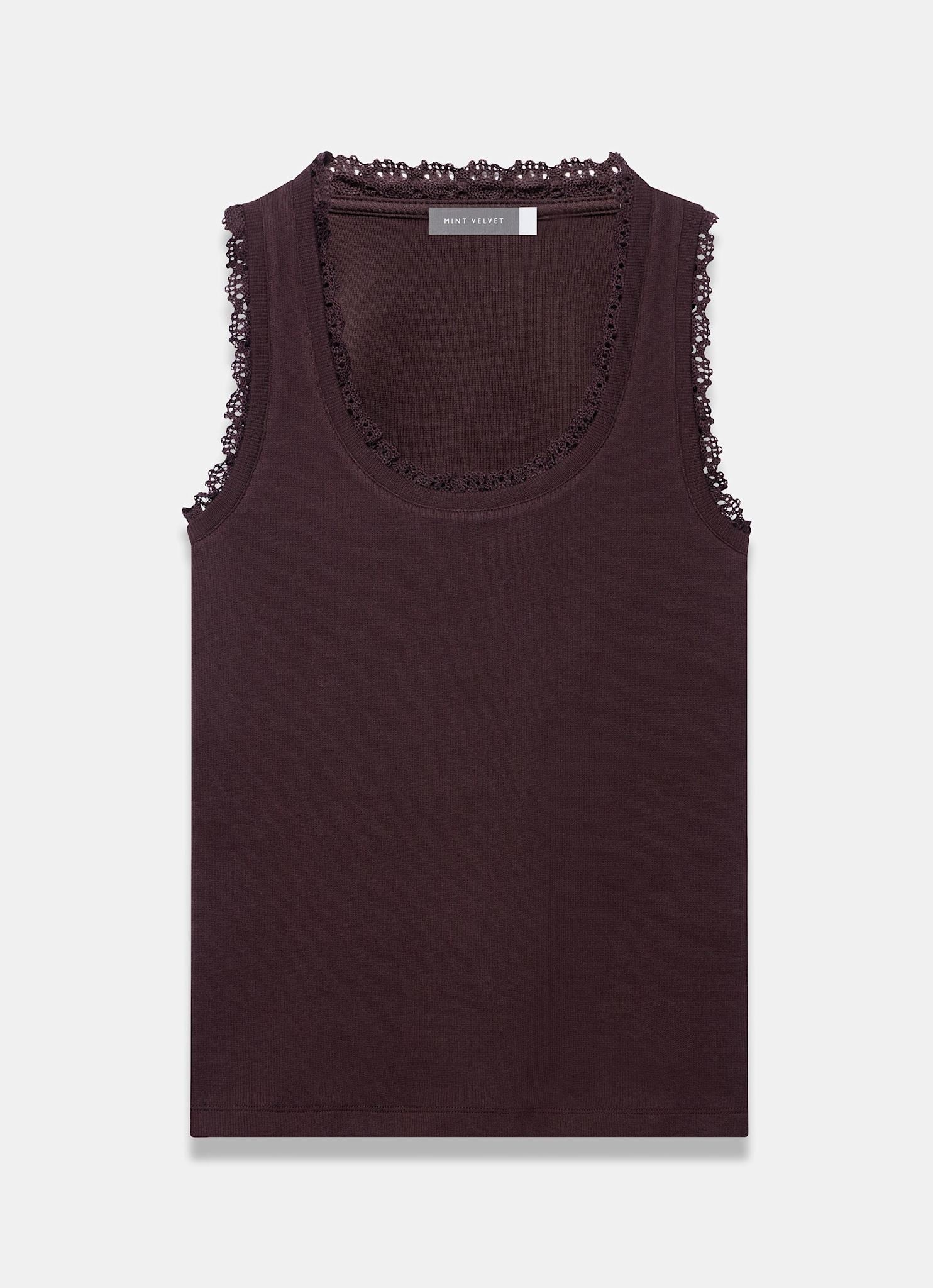 Brown Crochet Trim Vest Top