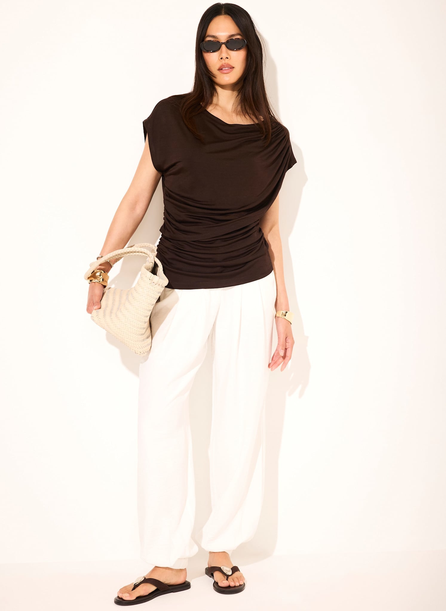 Dark Brown Layered Drape Top