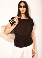 Dark Brown Layered Drape Top