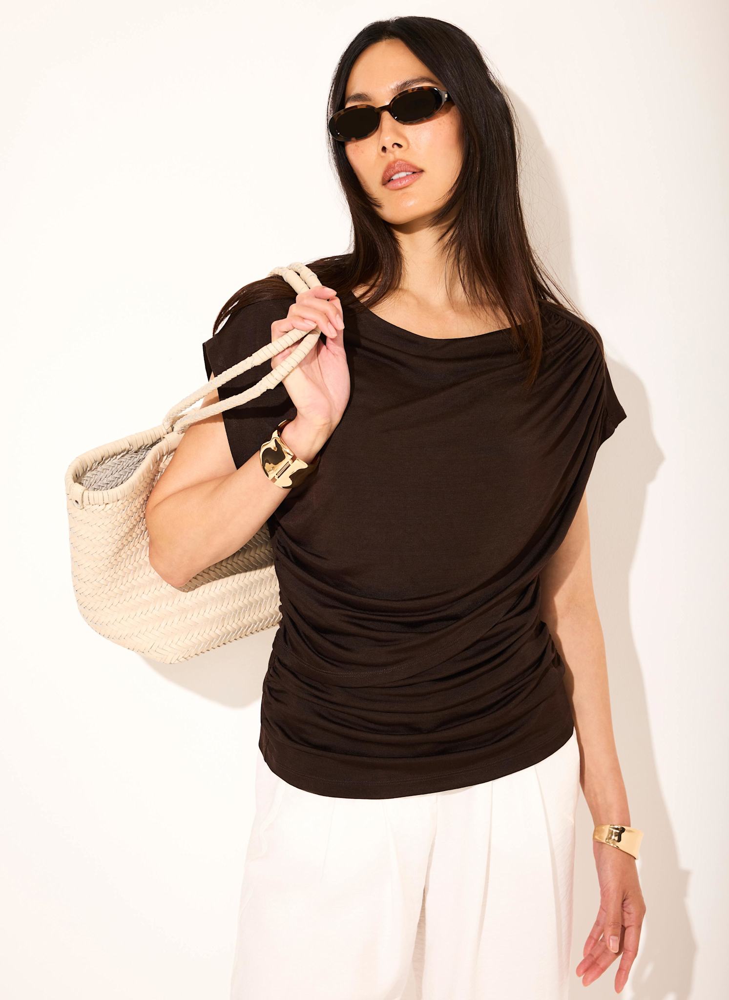 Dark Brown Layered Drape Top