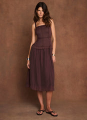 Burgundy Ramie Drop Waist Midi Dress
