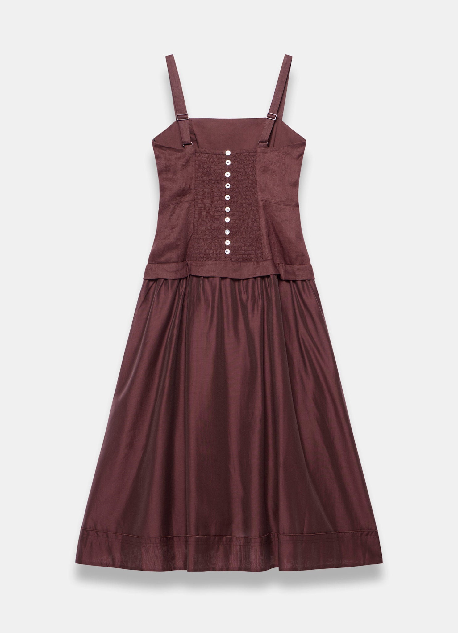 Burgundy Ramie Drop Waist Midi Dress
