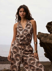 Neutral Satin Geo Print Halter Top