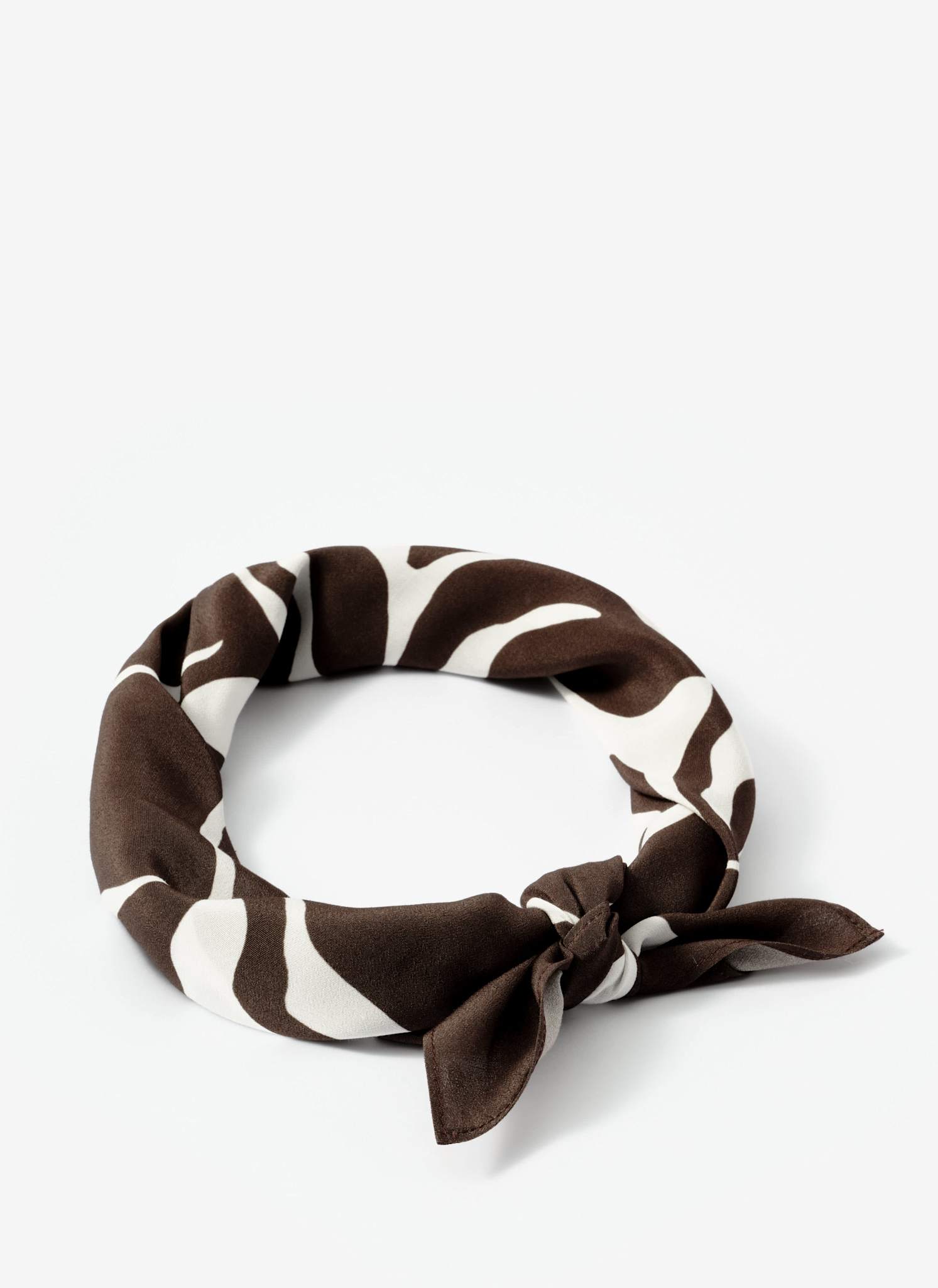 Brown Satin Fern Print Square Scarf
