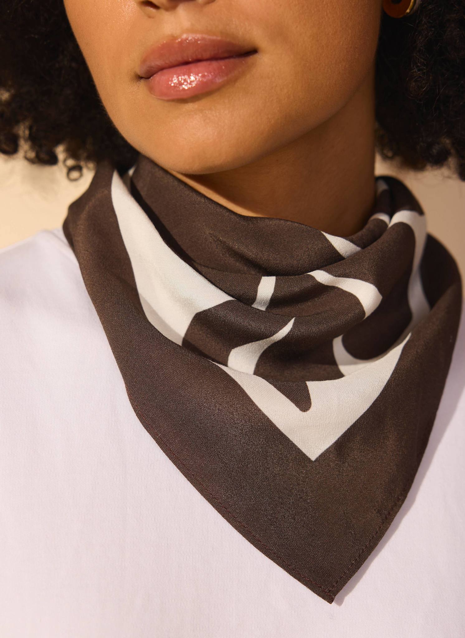 Brown Satin Fern Print Square Scarf