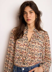 Brown Floral Print Blouse