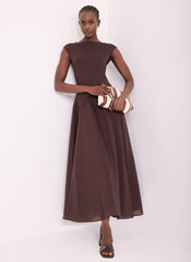 Brown Sleeveless Drop Waist Midi Dress