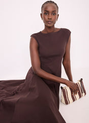 Brown Sleeveless Drop Waist Midi Dress