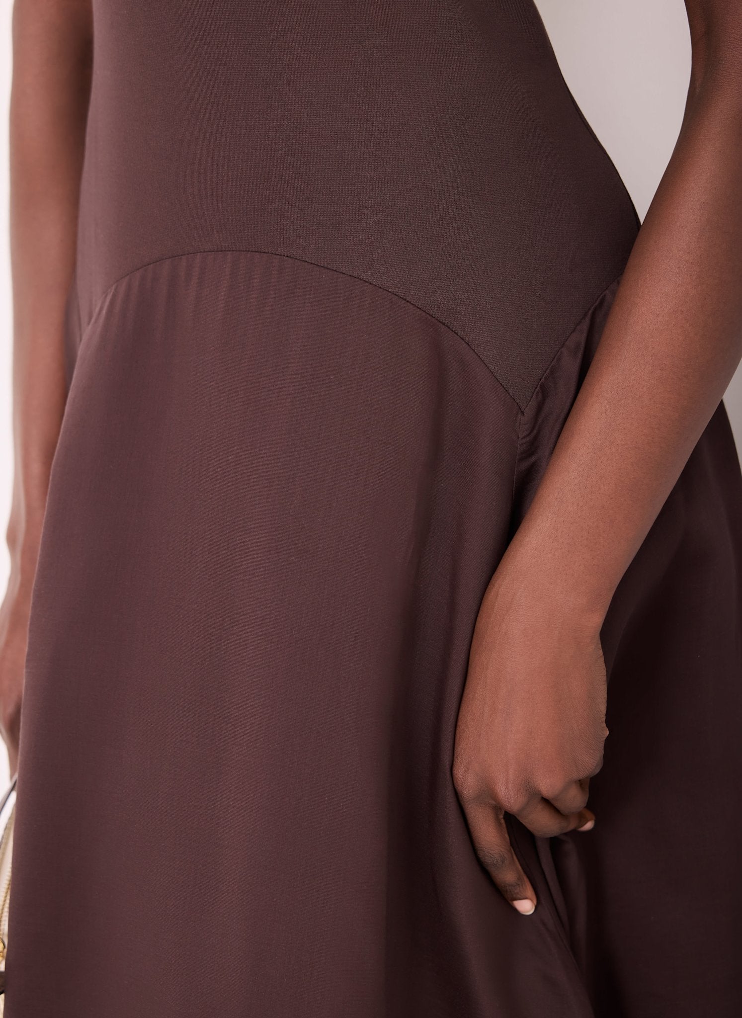 Brown Sleeveless Drop Waist Midi Dress