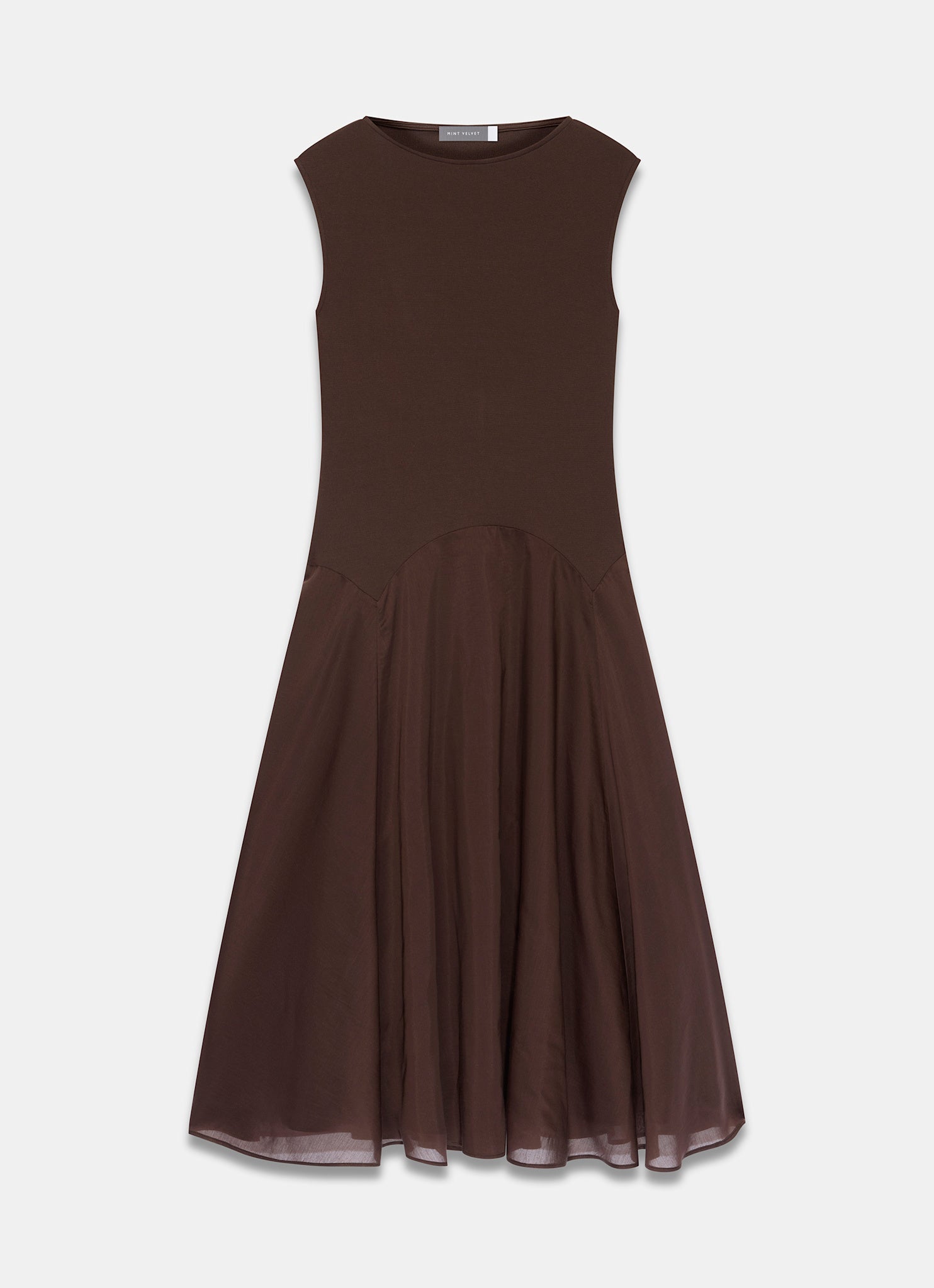 Brown Sleeveless Drop Waist Midi Dress