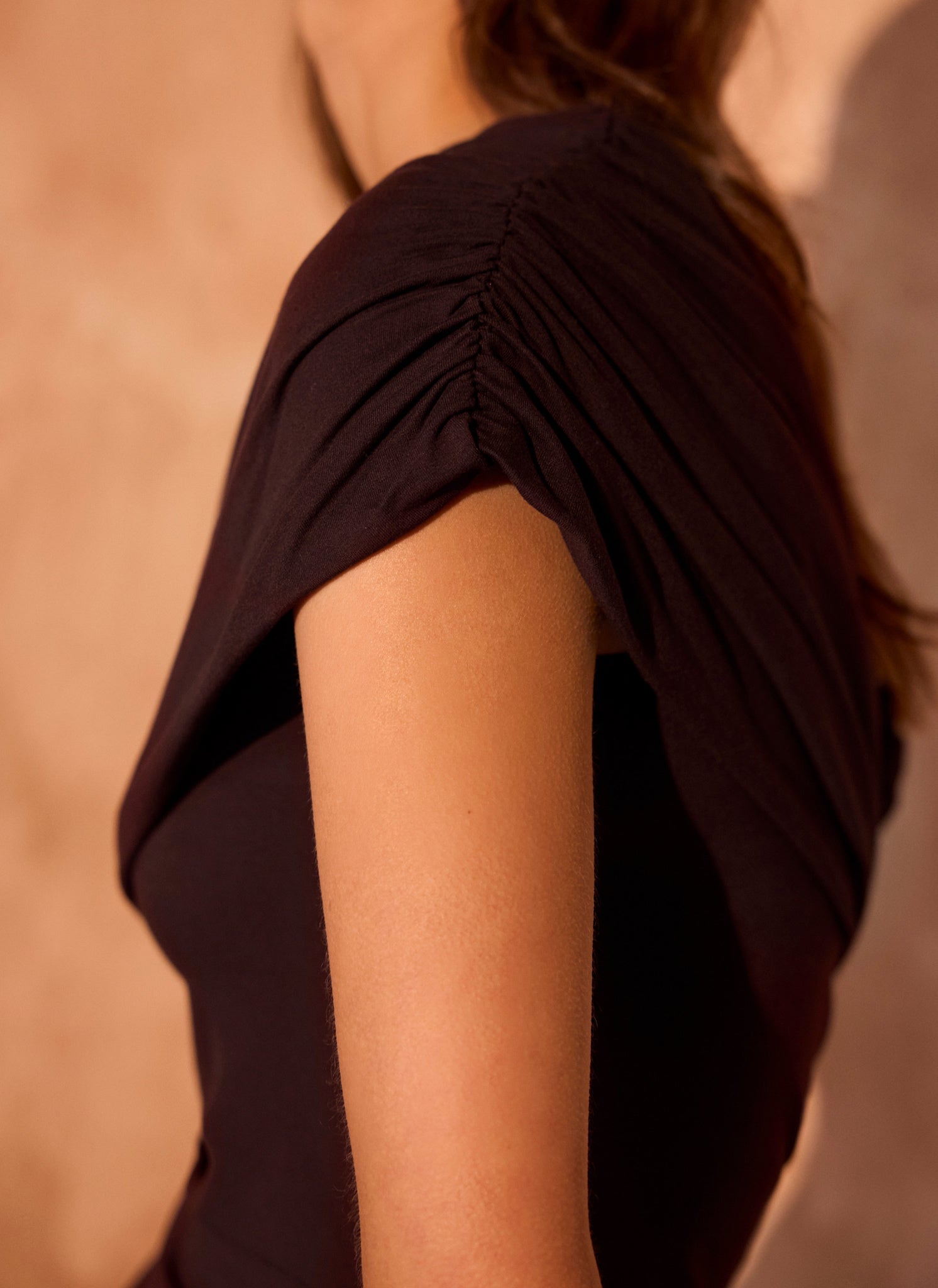 Brown One Shoulder Drape Top