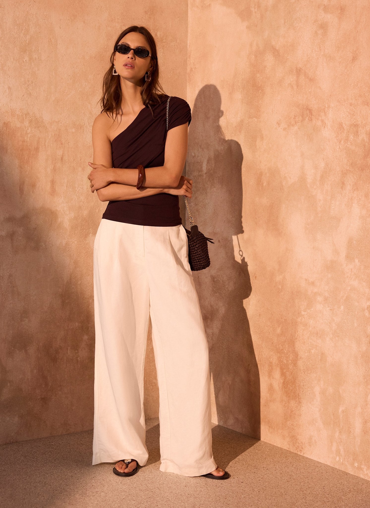 Brown One Shoulder Drape Top