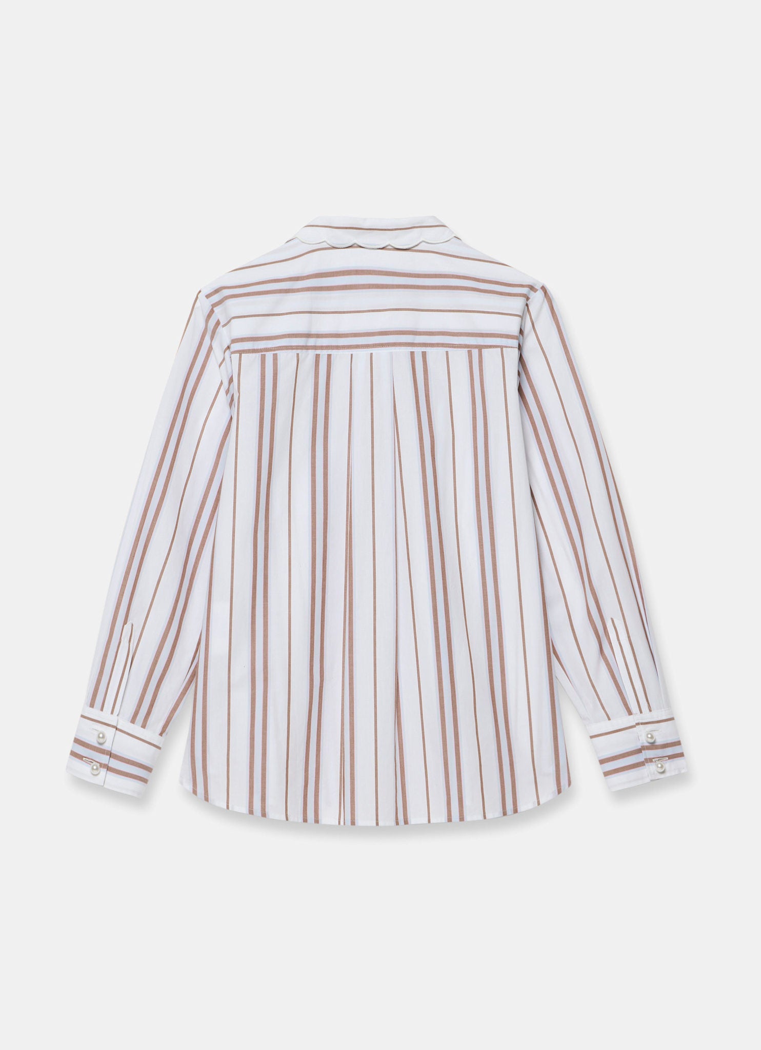 Brown Striped Cotton Scallop Detail Shirt