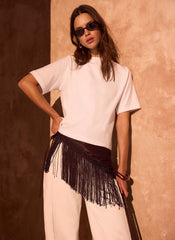 Brown Satin Fringe Waist Scarf