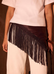 Brown Satin Fringe Waist Scarf