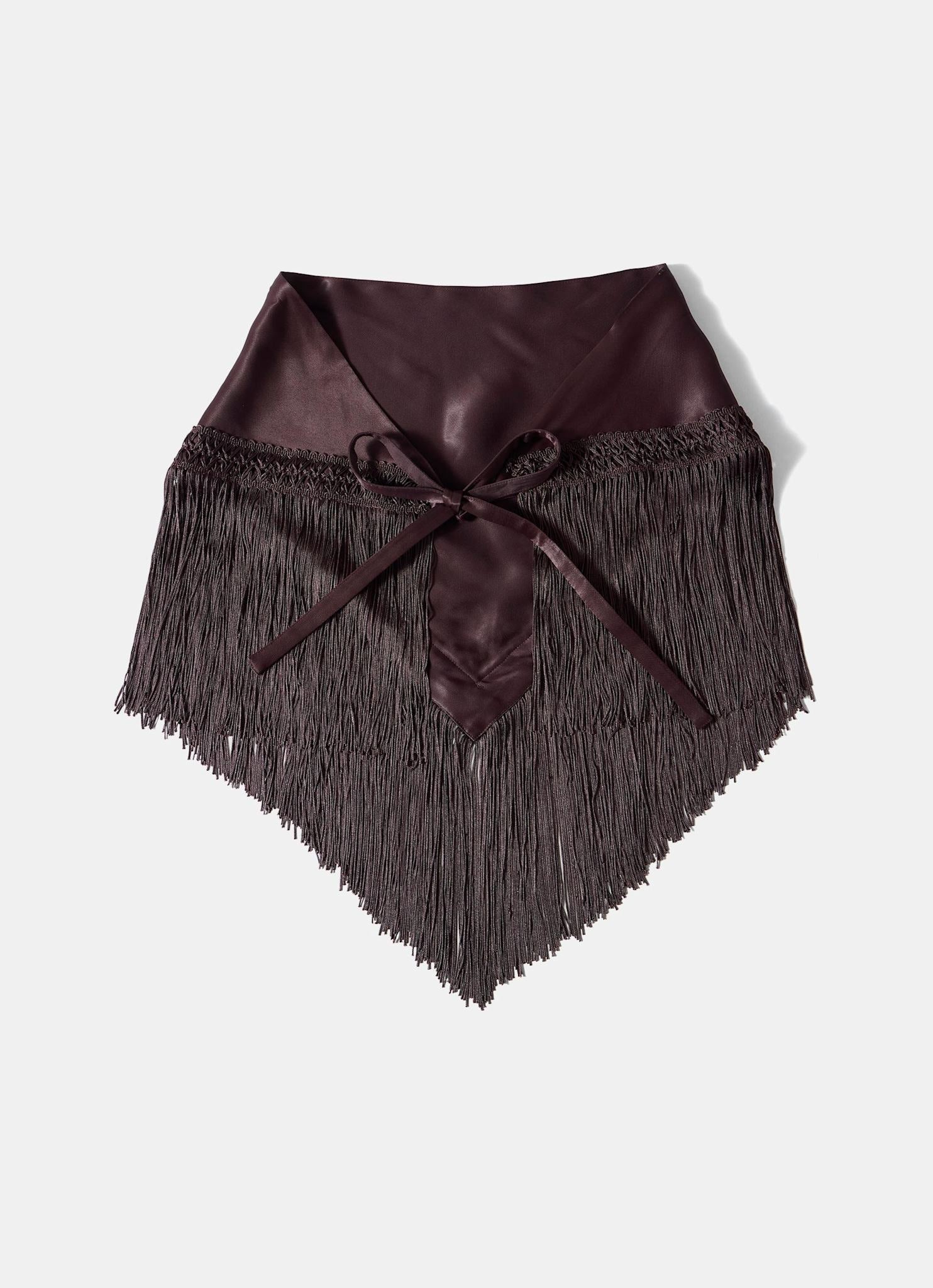 Brown Satin Fringe Waist Scarf