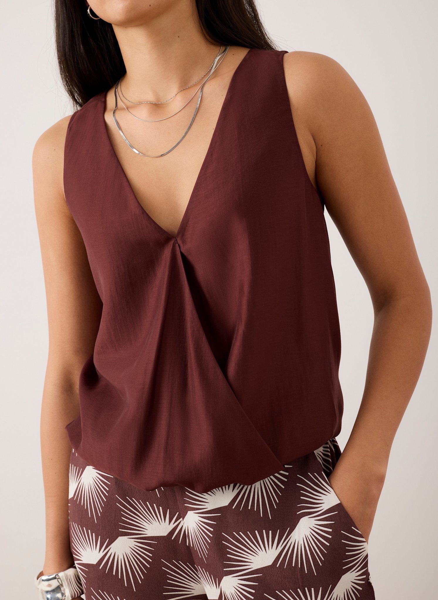 Burgundy Gathered Cami Top