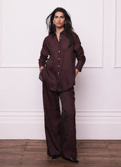 Burgundy Crinkle Textured Wide Trousers