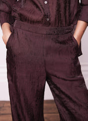 Burgundy Crinkle Textured Wide Trousers