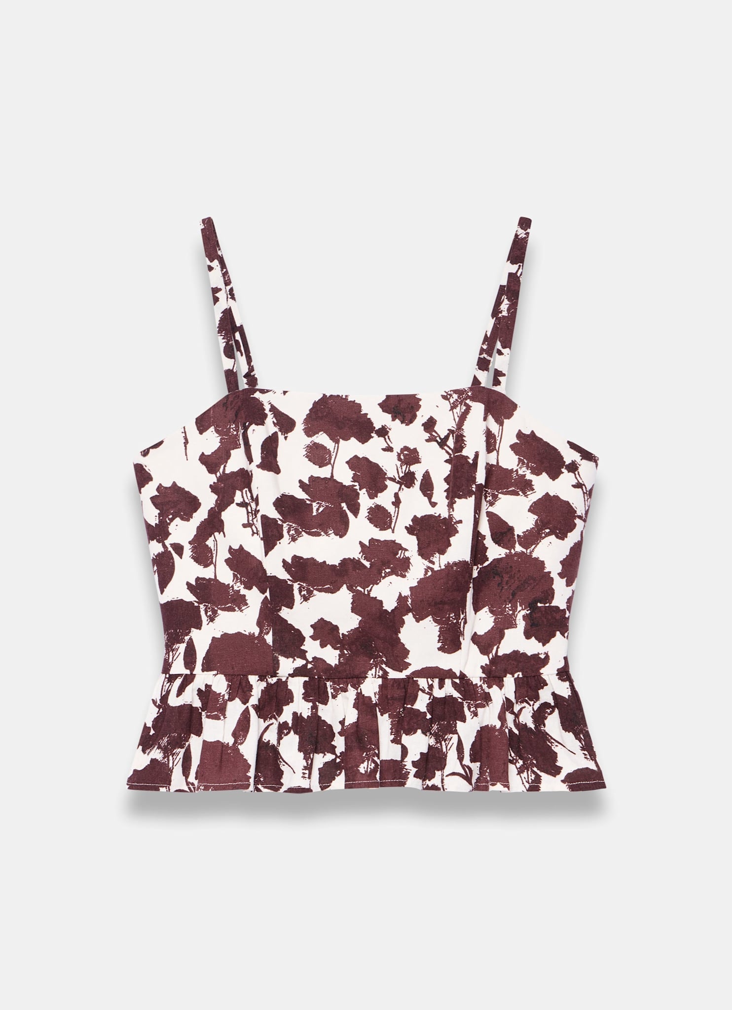 Brown Linen Blend Floral Print Top
