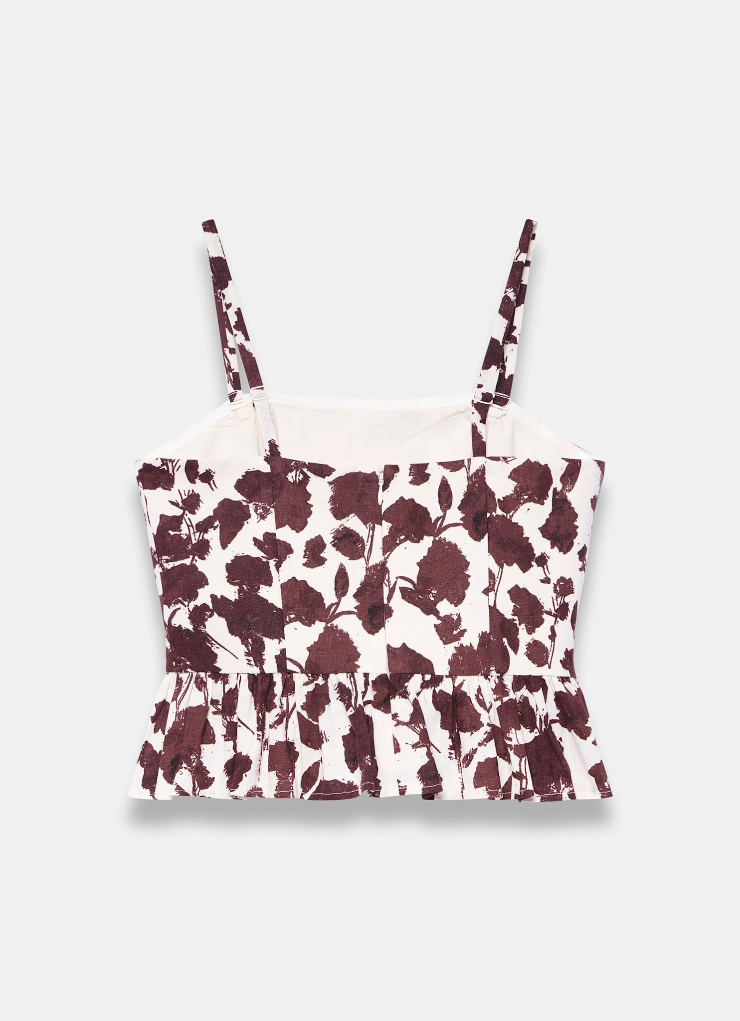 Brown Linen Blend Floral Print Top