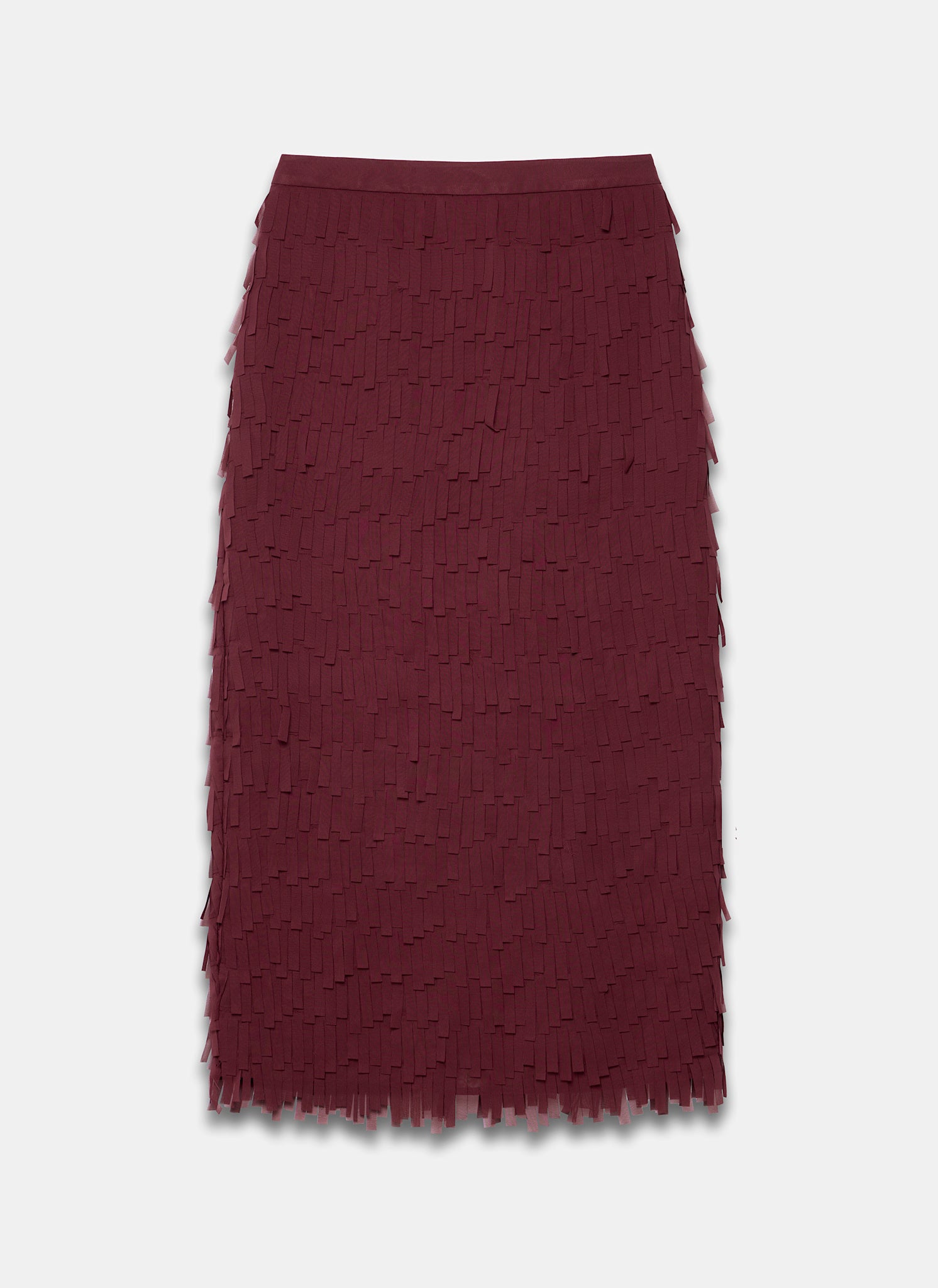 Burgundy Fringed Midi Skirt