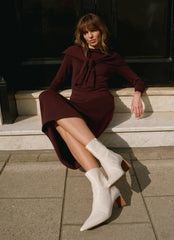 Burgundy Scarf Detail Knit Midi Dress