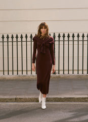 Burgundy Scarf Detail Knit Midi Dress