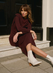 Burgundy Scarf Detail Knit Midi Dress