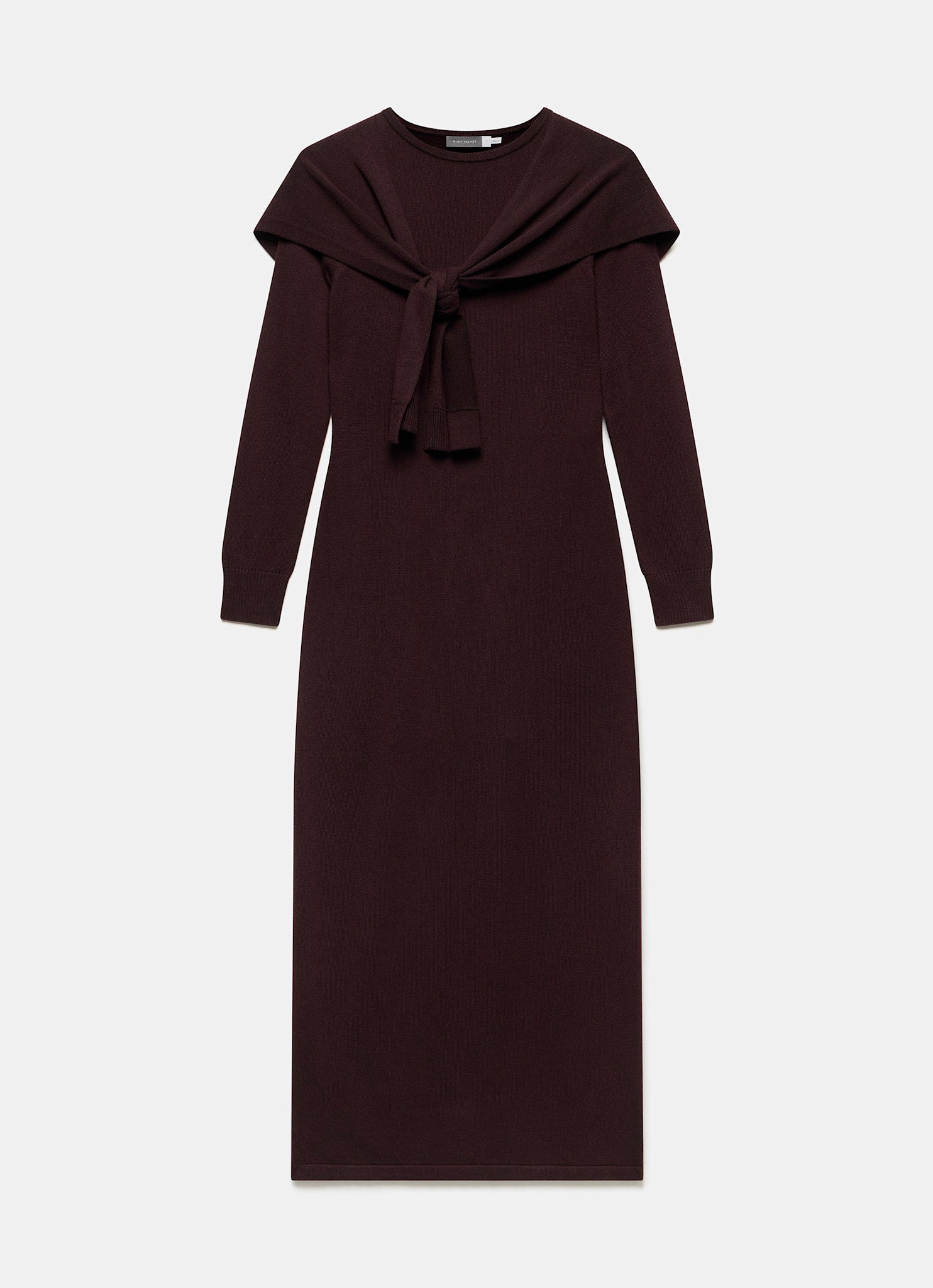 Burgundy Scarf Detail Knit Midi Dress