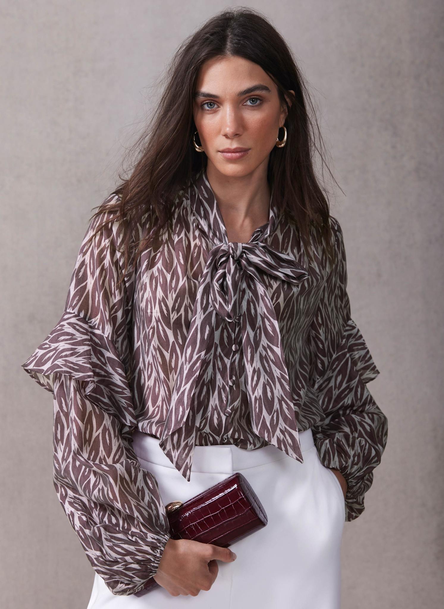 Burgundy Leaf Print Blouse