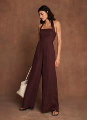 Burgundy Linen Halter Jumpsuit