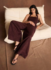 Burgundy Linen Halter Jumpsuit