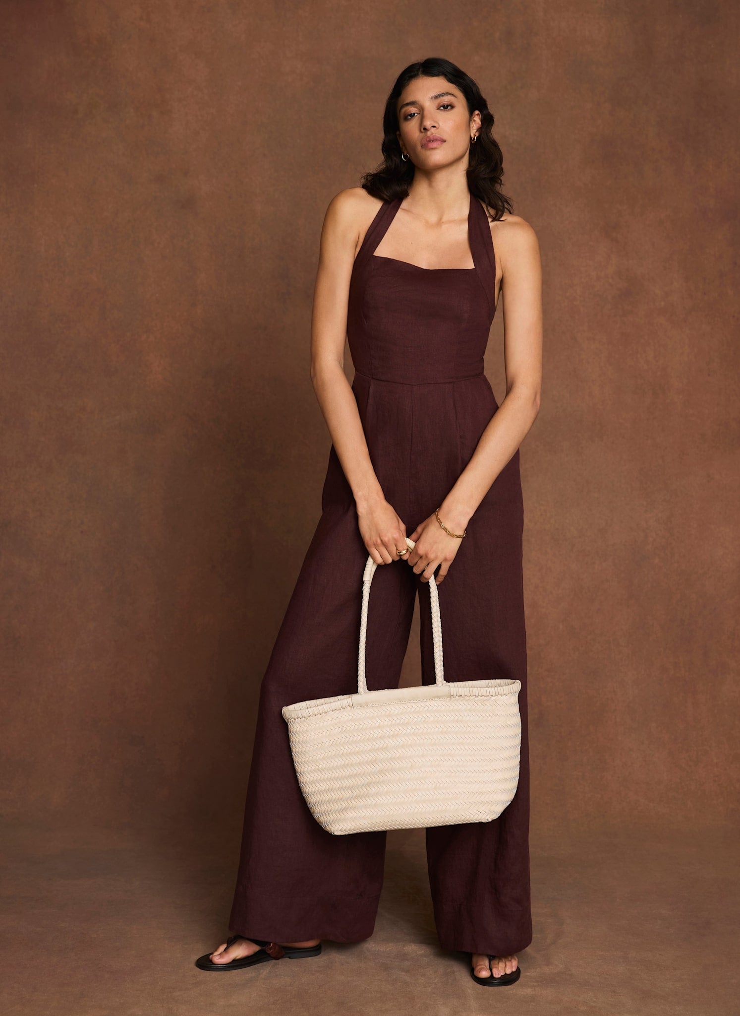 Burgundy Linen Halter Jumpsuit